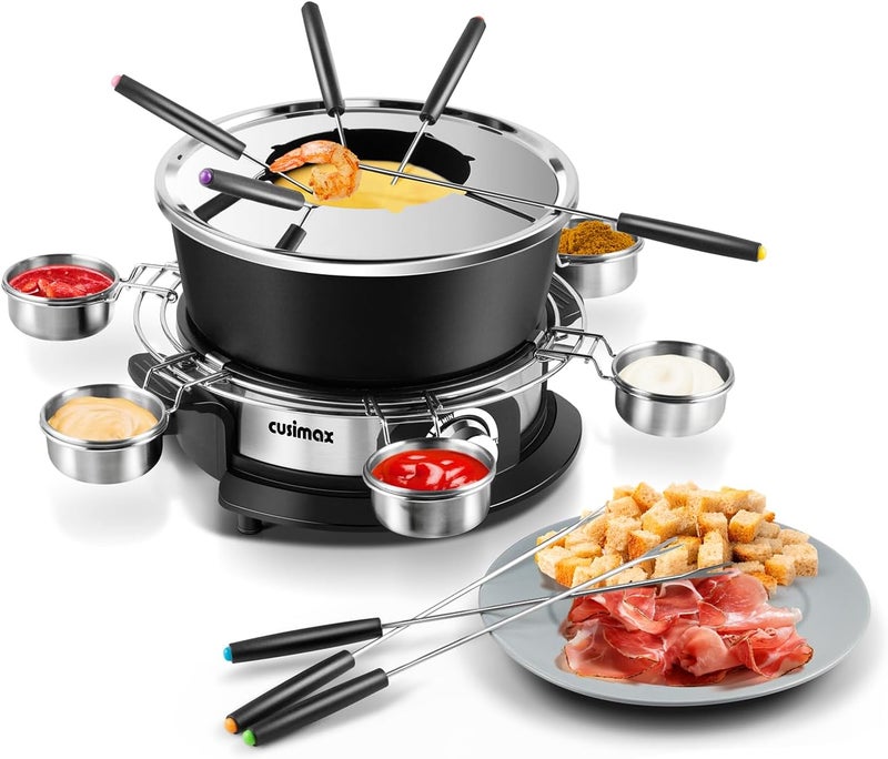 CUSIMAX Electric Fondue Set with 1300W Power Temperature Control for Cheese,Chocolate,Oil and Broth, 2L Non-Stick Electric Fondue Pot with 8 pcs Forks,6 pcs Cups and Removable Anti-Scald Handle - Image 1